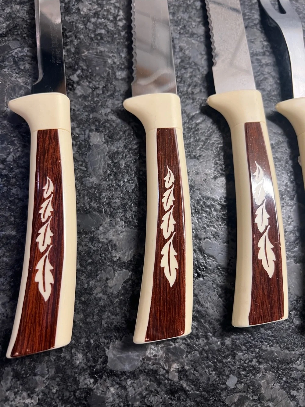 Vintage MCM Assorted Set of 9 Sheffield Utensils with Brown Inlay. Look new!!!
